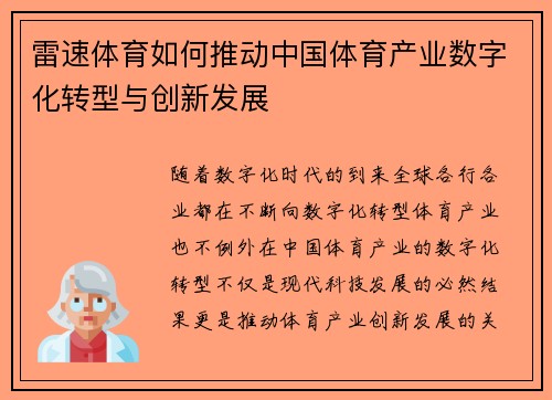 雷速体育如何推动中国体育产业数字化转型与创新发展